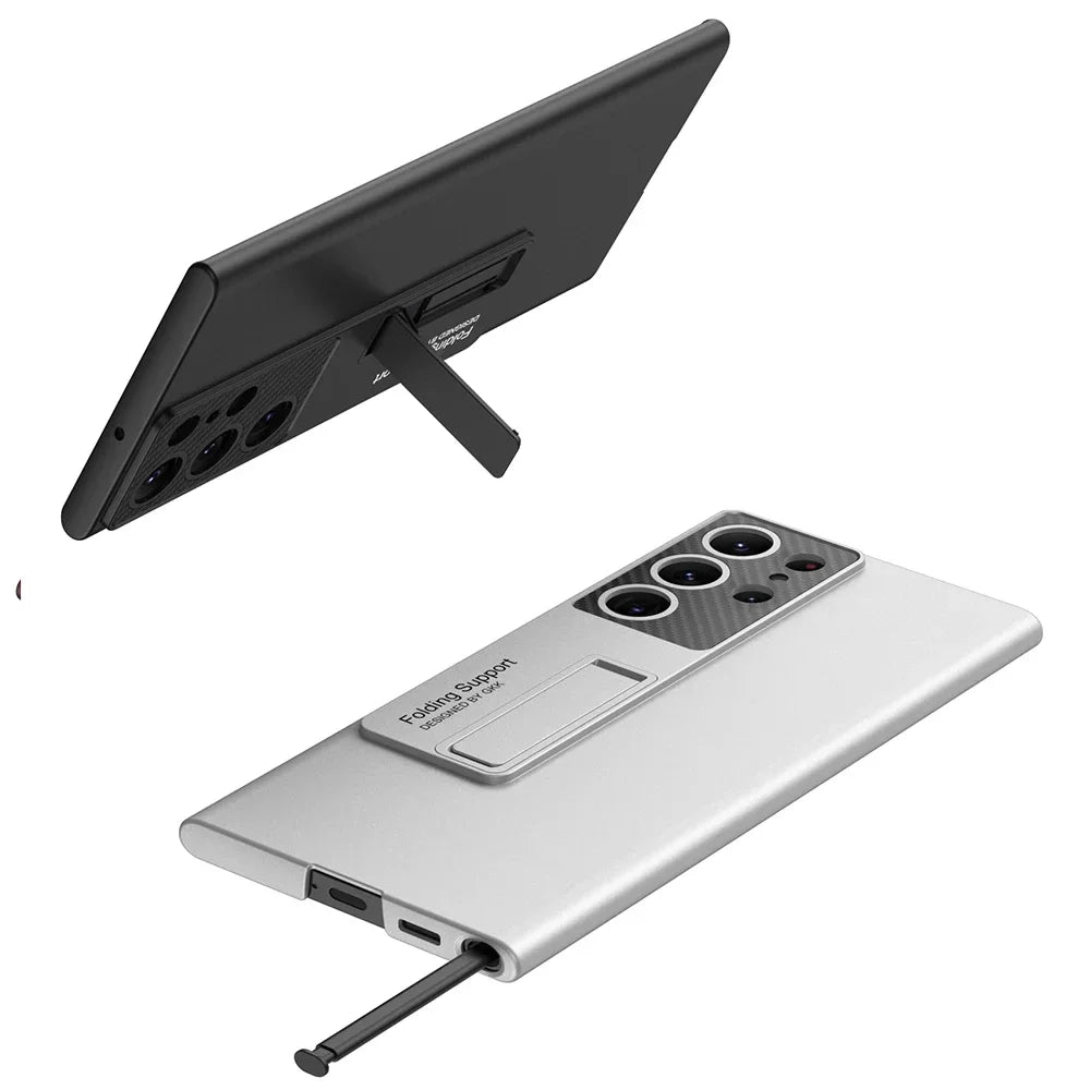 Luxury Thin Stand Case for Samsung S25/S24/S23 Ultra – Matte Shockproof Cover with Holder