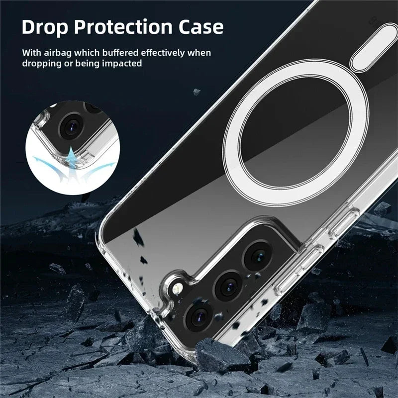 MagSafe Wireless Charging Shockproof Clear Case for Samsung S21–S25 Series