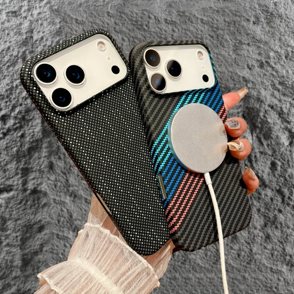 Matte Carbon Fibre for Magsafe Case for iPhone 17 Air 16 15 14 Plus 13 12 Pro Max 17Pro Wireless Charge Skin Glossy Armor Cover
