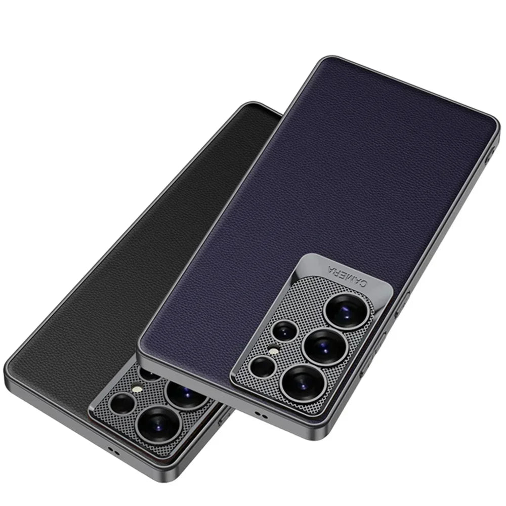 Electroplated PU Leather MagSafe Case for Samsung Galaxy S25 Ultra – Shockproof Hard Shell Cover