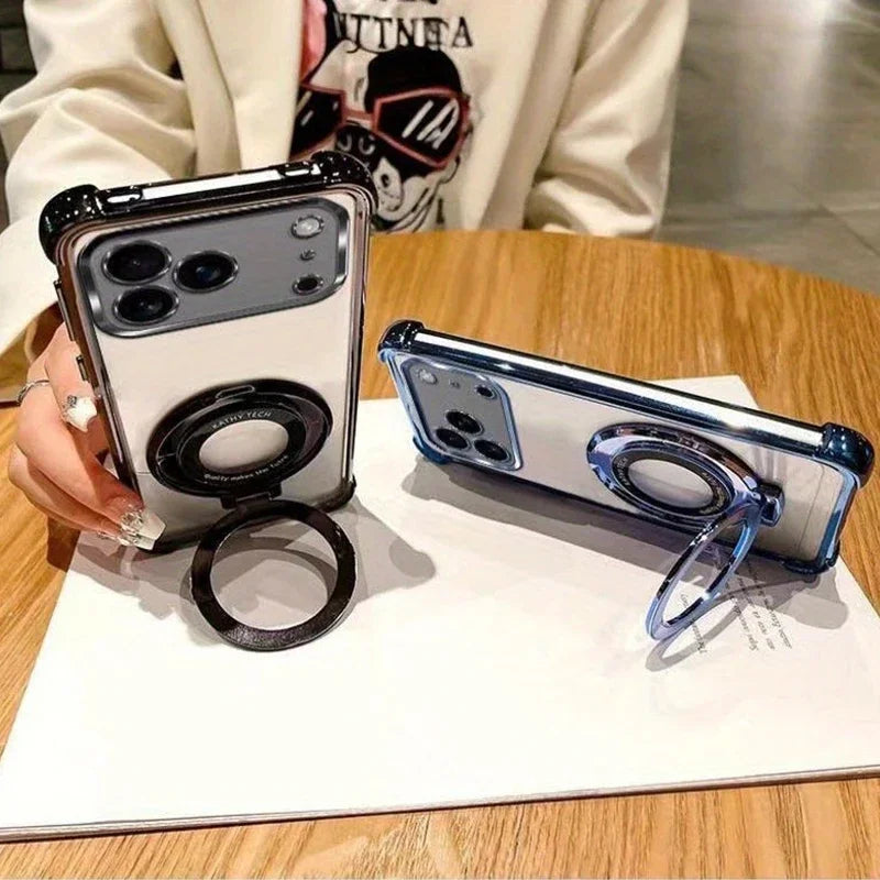 Electroplating Bracket Magnetic Magsafe All-Inclusive Case for iPhone 12 / 13 / 14 / 15 / 16 / 17 Pro Max