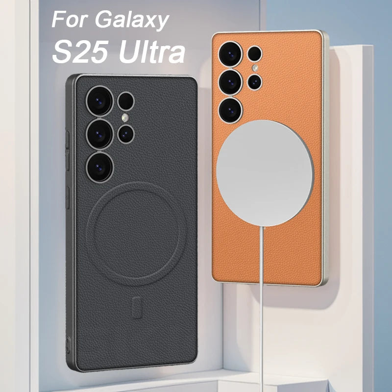 Metallic Matte MagSafe Leather Case for Samsung Galaxy S25/S24 Ultra