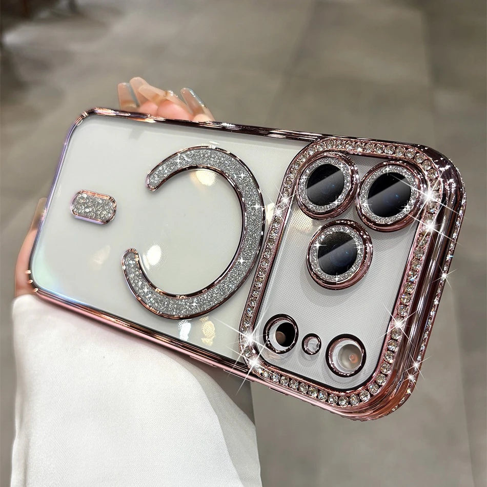 Luxury Bling Diamond Case with Lens Film for iPhone 17 / 16 / 15 / 14 / 13 / 12 / 11 Pro Max