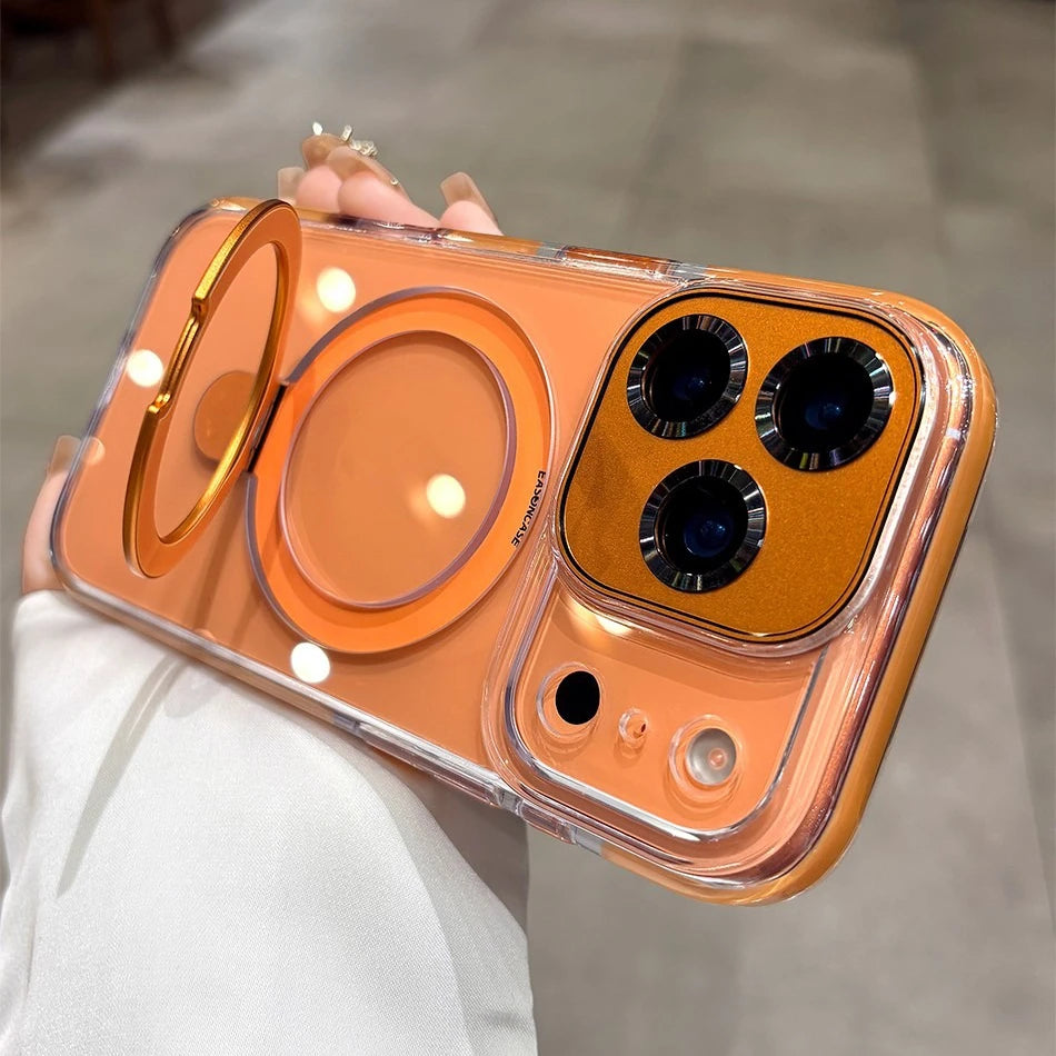 Magsafe Transparent Bracket Case with Magnetic Stand for iPhone 17 / 16 / 15 / 14 / 13 / 12 Pro Max / Plus / Air