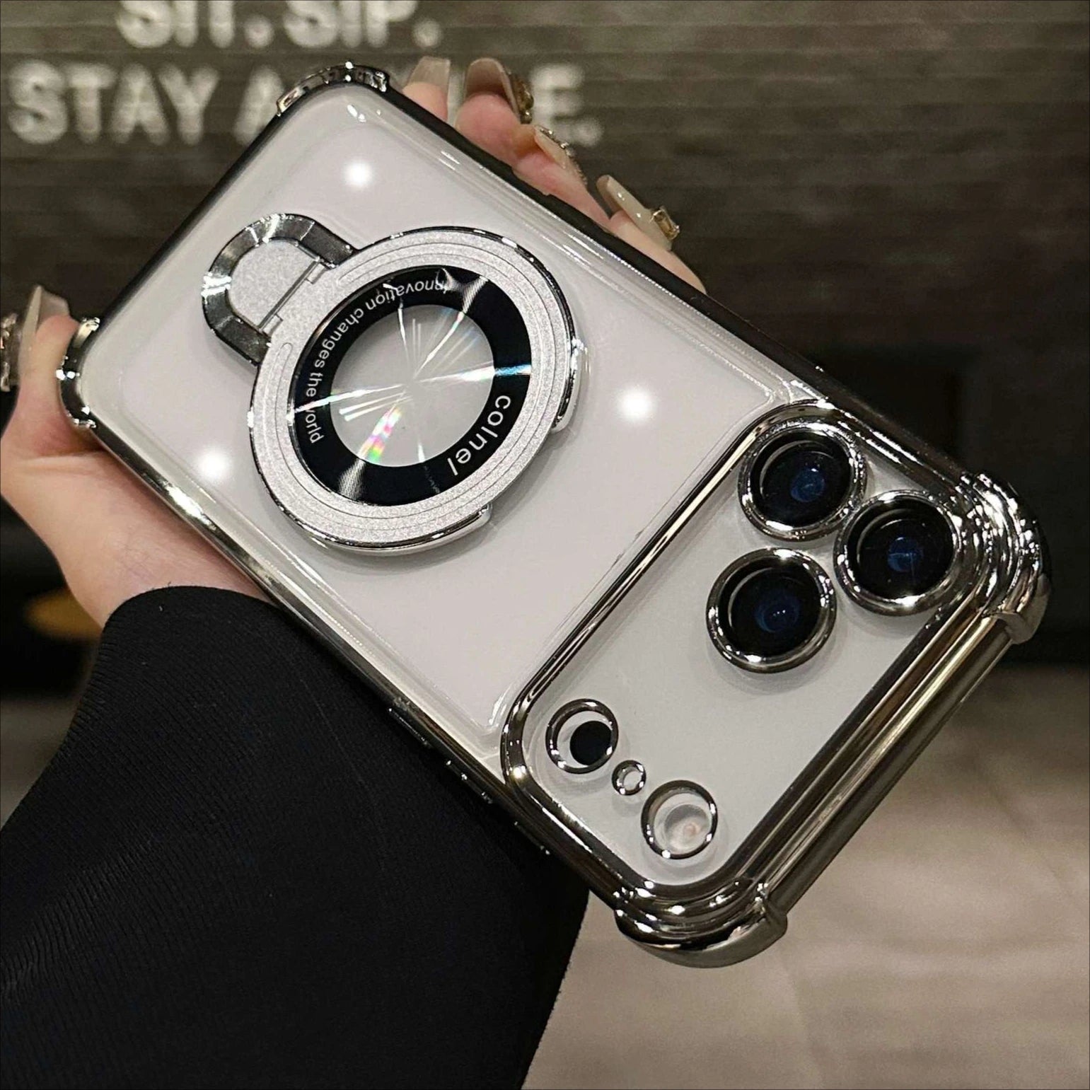 Transparent Plating Magsafe Case with Magnetic Bracket for iPhone 17 / 17 Pro / Pro Max / Air