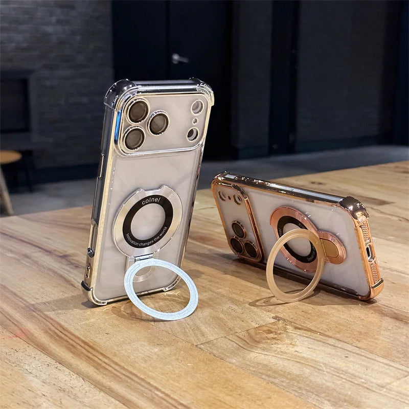 Luxury Shockproof Plating Bright Magsafe Stand Case for iPhone 17 / 17 Pro / 17 Pro Max / Air