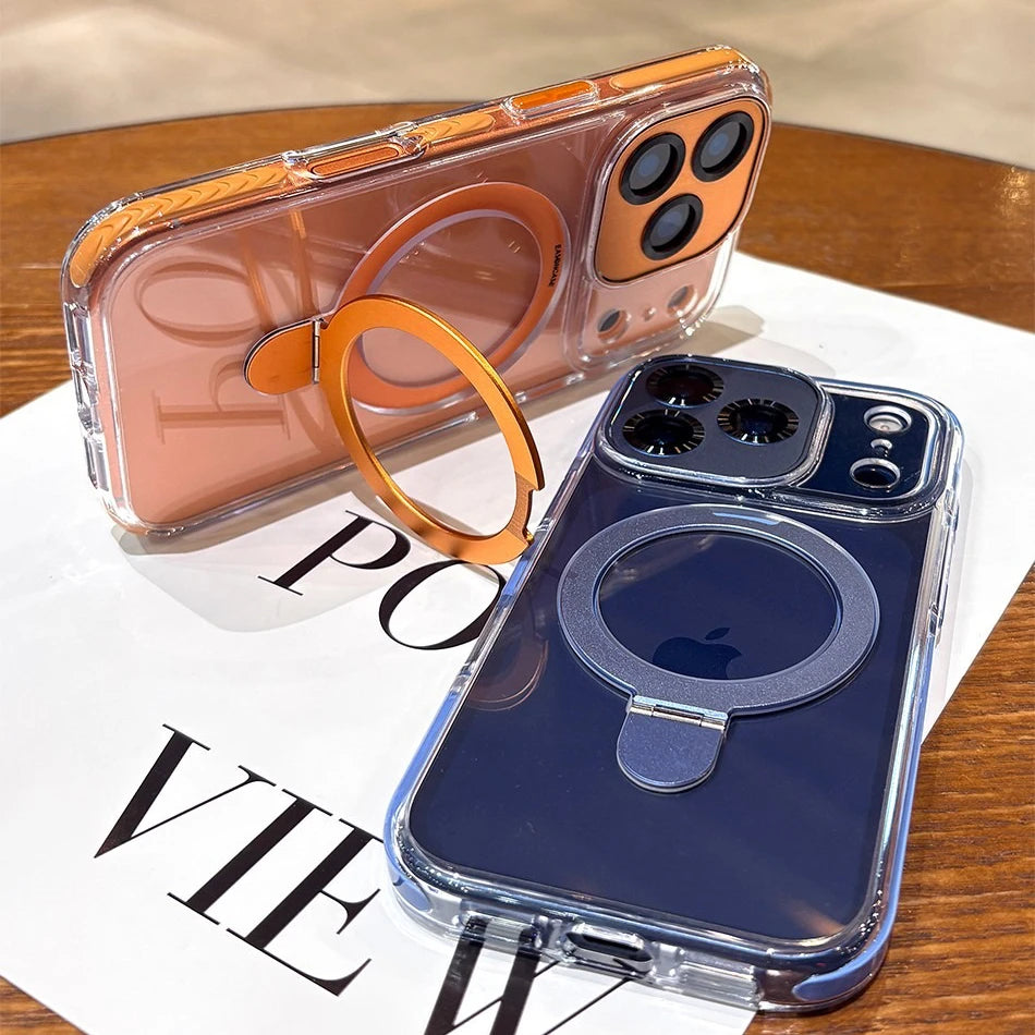 Magsafe Transparent Bracket Case with Magnetic Stand for iPhone 17 / 16 / 15 / 14 / 13 / 12 Pro Max / Plus / Air