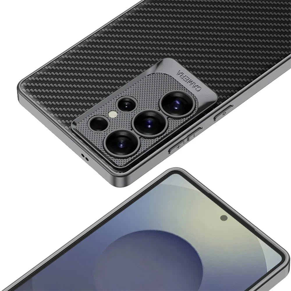 Electroplated PU Leather MagSafe Case for Samsung Galaxy S25 Ultra – Shockproof Hard Shell Cover