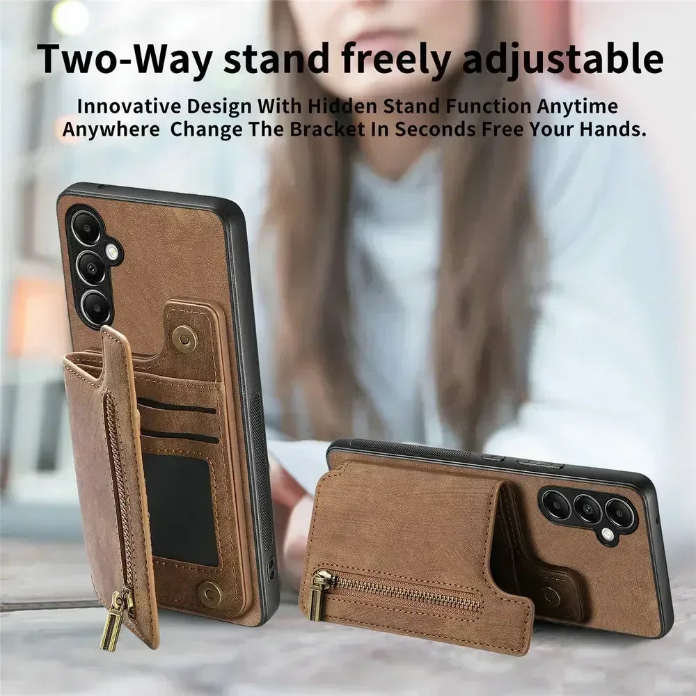 Zipper Wallet Leather Case for Samsung Galaxy A17/A54/A34/A36/A06/A16/A56 – Card Holder Flip Cover