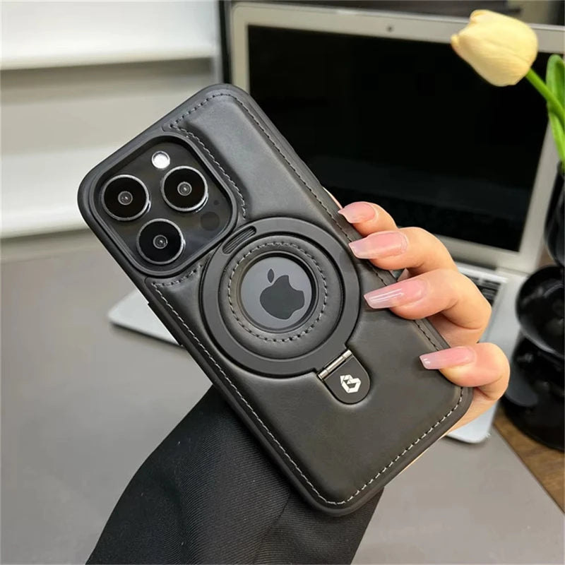 Luxury Leather Magnetic Ring Holder Magsafe Phone Case For iPhone 17 16 15 14 13 Pro Max Plus Wireless Charging Shockproof Cover