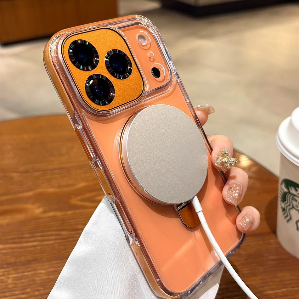 Magsafe Transparent Bracket Case with Magnetic Stand for iPhone 17 / 16 / 15 / 14 / 13 / 12 Pro Max / Plus / Air