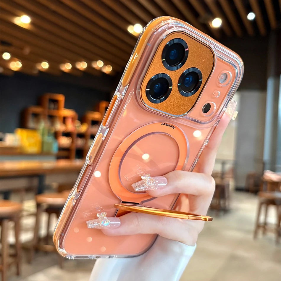 Magsafe Transparent Bracket Case with Magnetic Stand for iPhone 17 / 16 / 15 / 14 / 13 / 12 Pro Max / Plus / Air