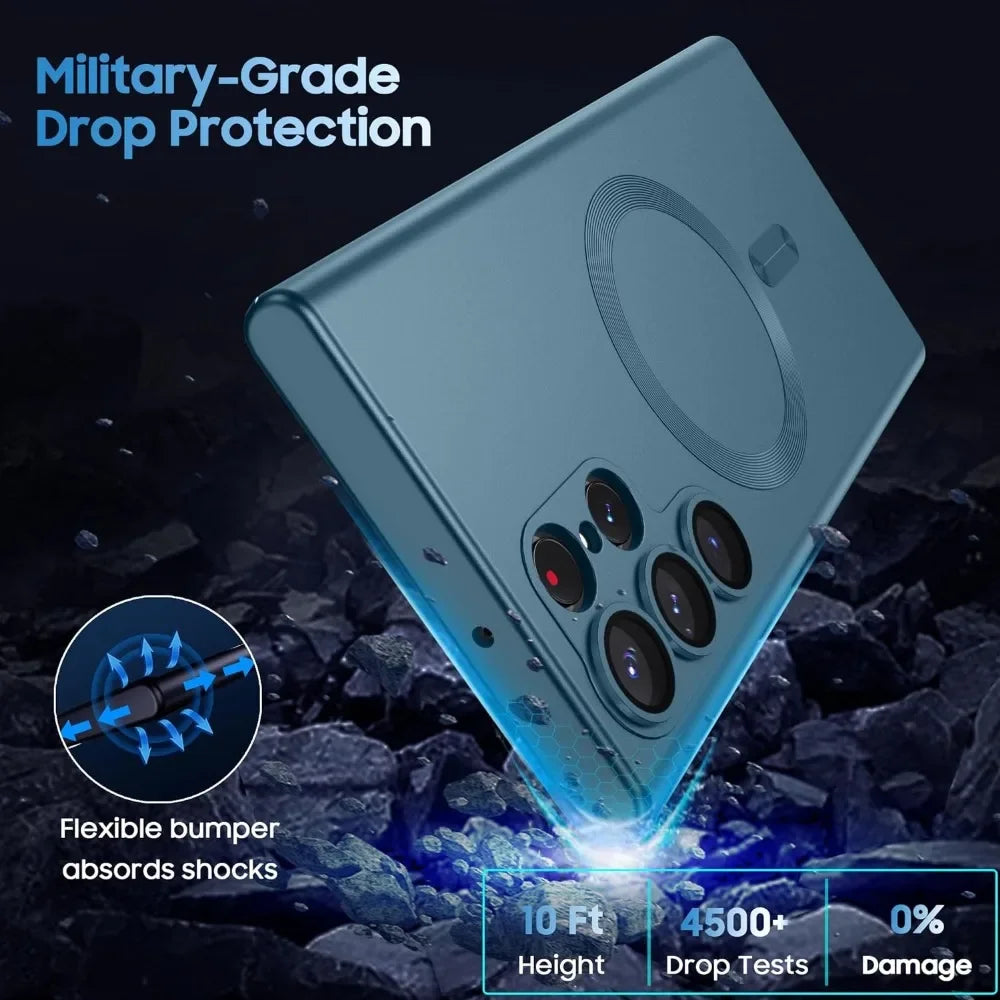 Luxury Matte MagSafe Case for Samsung S24 Ultra/S22/S23 FE/S21 Plus – Shockproof Soft Cover with Camera Lens Protector