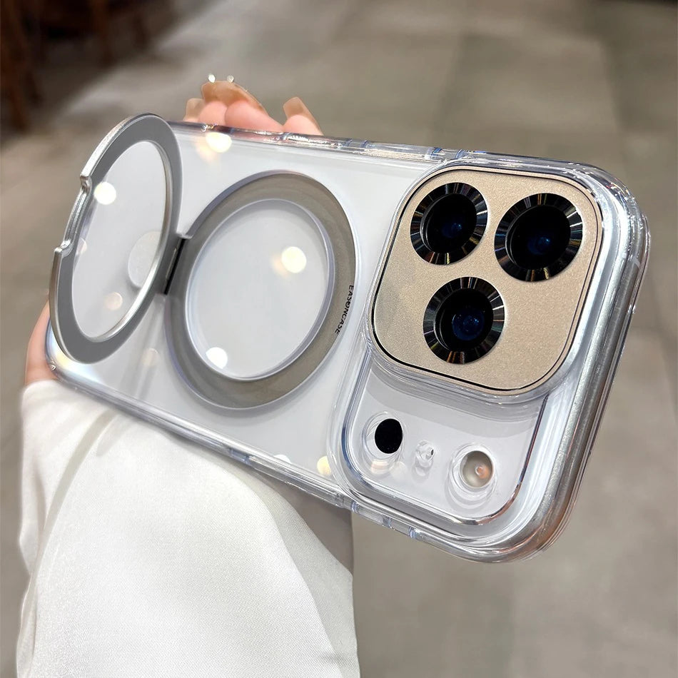 Magsafe Transparent Bracket Case with Magnetic Stand for iPhone 17 / 16 / 15 / 14 / 13 / 12 Pro Max / Plus / Air