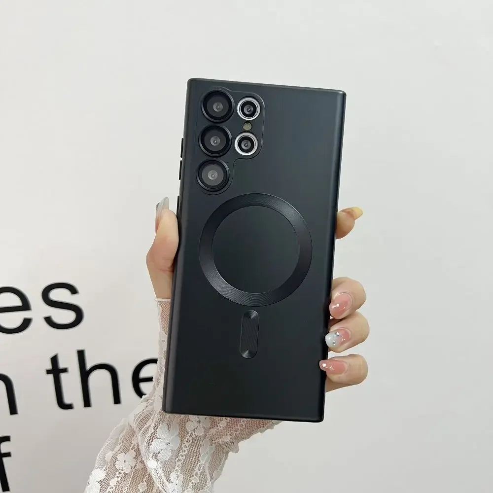 Luxury Matte MagSafe Case for Samsung S24 Ultra/S22/S23 FE/S21 Plus – Shockproof Soft Cover with Camera Lens Protector