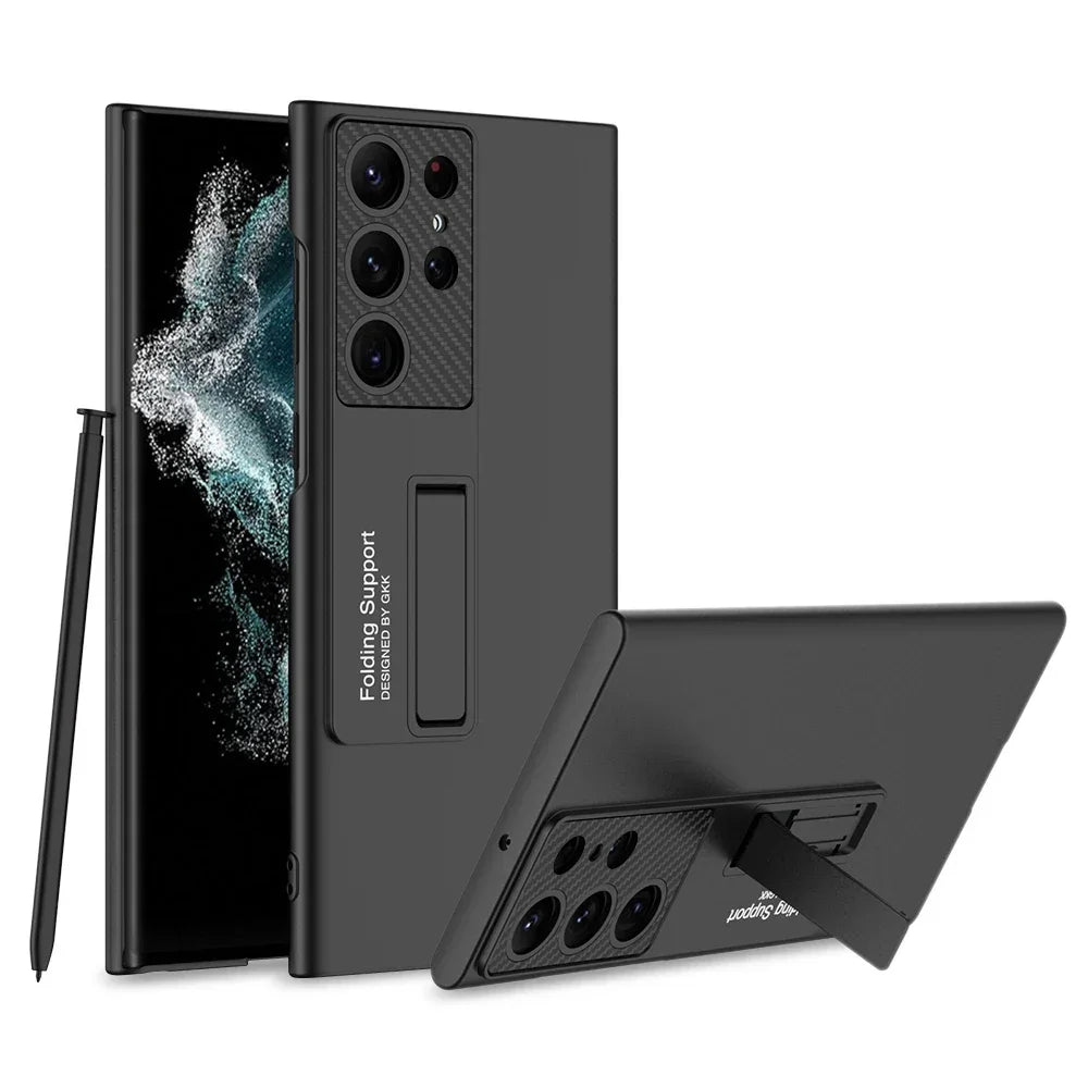 Luxury Thin Stand Case for Samsung S25/S24/S23 Ultra – Matte Shockproof Cover with Holder