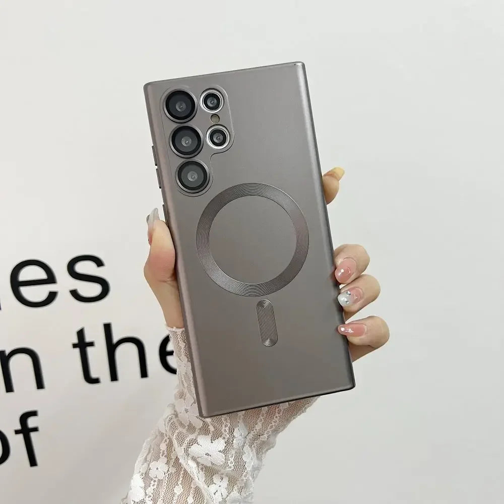 Luxury Matte MagSafe Case for Samsung S24 Ultra/S22/S23 FE/S21 Plus – Shockproof Soft Cover with Camera Lens Protector