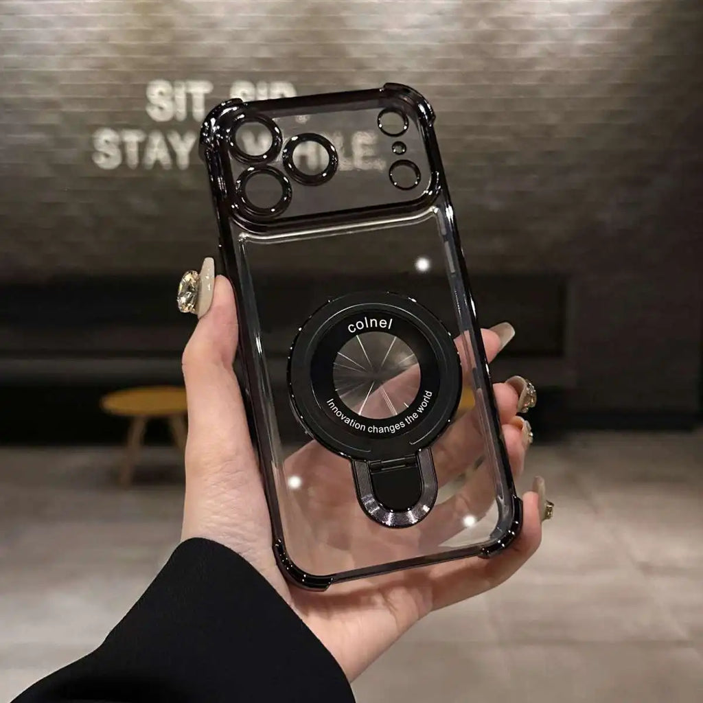 Transparent Plating Magsafe Case with Magnetic Bracket for iPhone 17 / 17 Pro / Pro Max / Air