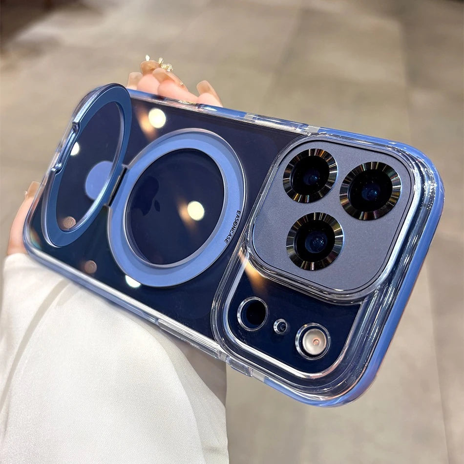 Magsafe Transparent Bracket Case with Magnetic Stand for iPhone 17 / 16 / 15 / 14 / 13 / 12 Pro Max / Plus / Air