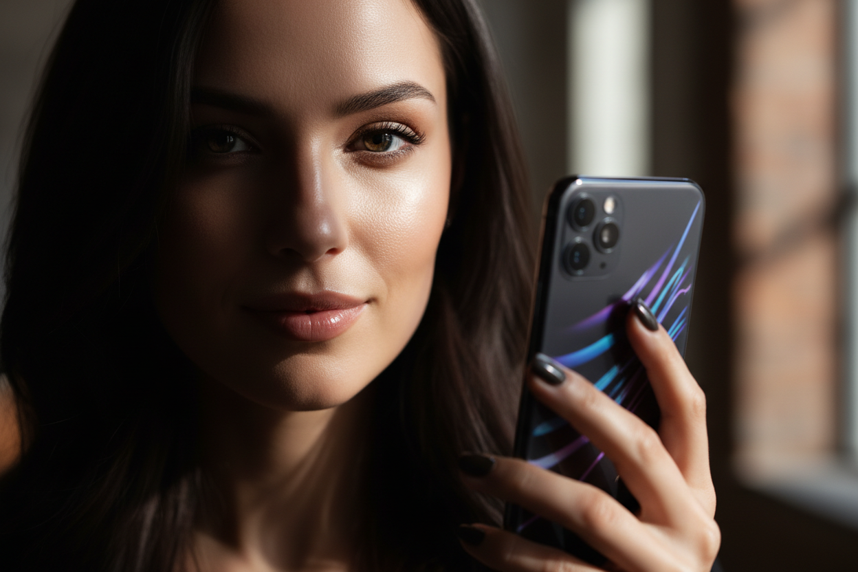 show women face with iphone bold picture